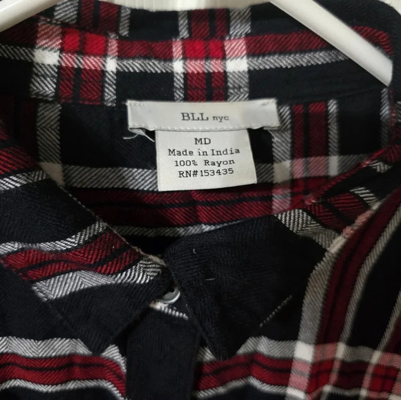 BLL NYC Black & Red Plaid Soft Flannel Shirt Dress/Duster, Button Front, EUC! - Picture 7 of 7